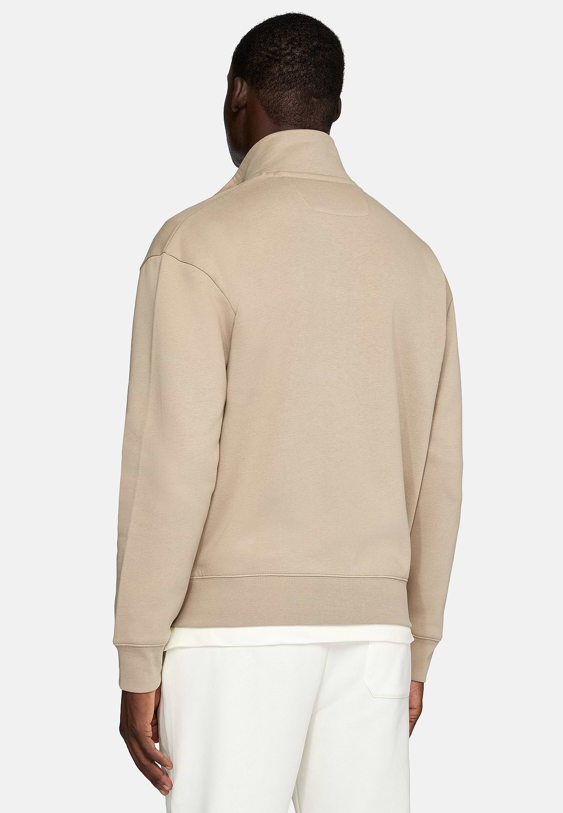 Full Zip Cotton Mock Polo Neck Sweatshirt, Beige, hi-res