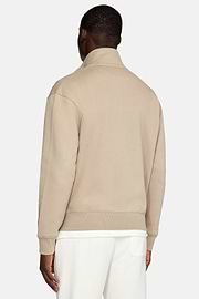 Full Zip Cotton Mock Polo Neck Sweatshirt, Beige, hi-res