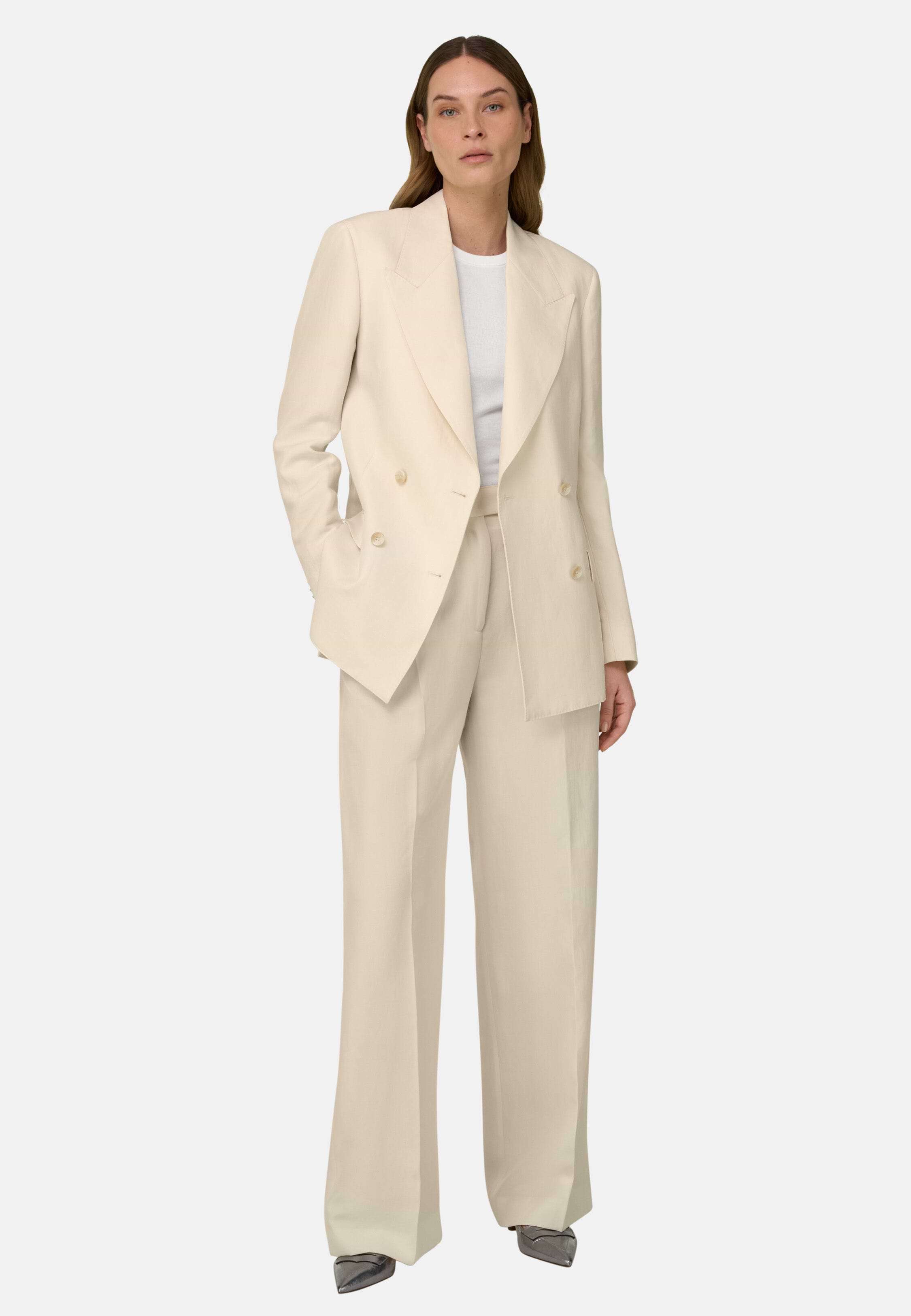 ジャケット・アウター Double breasted Blazer laubeblanc Woman's Linen Blend Double-Breasted Jacket, OFFWHITE | Boggi Milano
