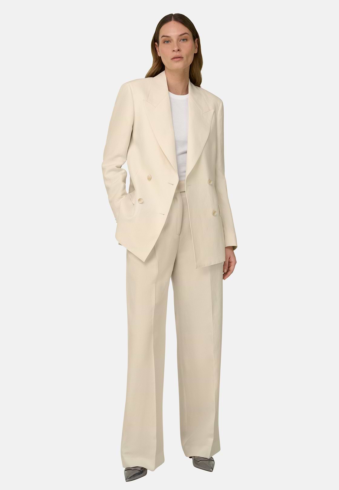 Linen Blend Double-Breasted Jacket, OFFWHITE, hi-res, 1