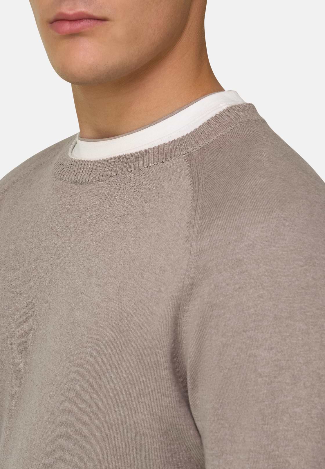 Pull Col Rond En Coton Soie Cachemire, Taupe, hi-res, 4