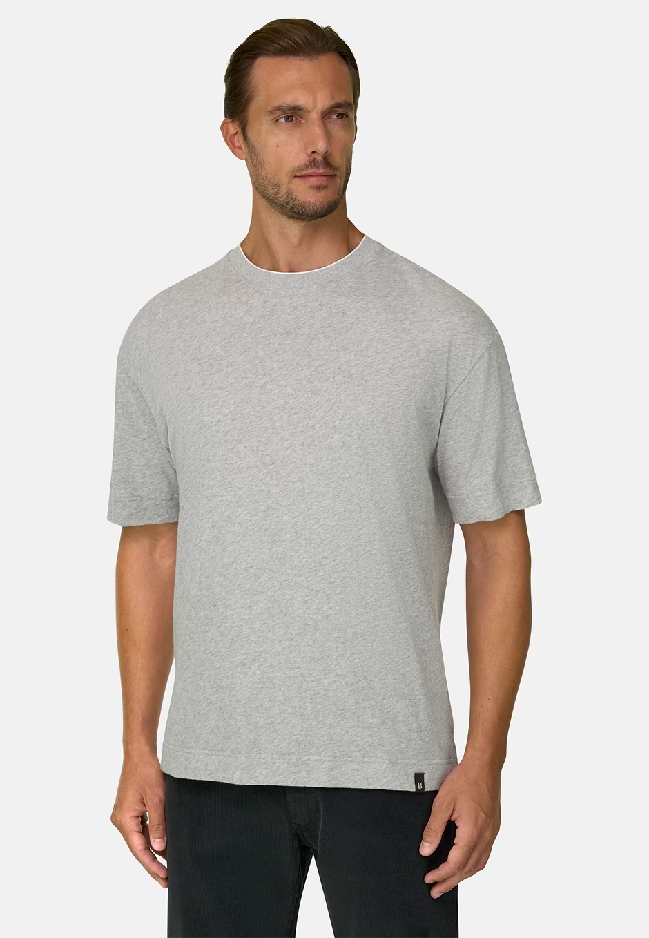 T-Shirt en Jersey de Coton Mélange, Light grey, hi-res