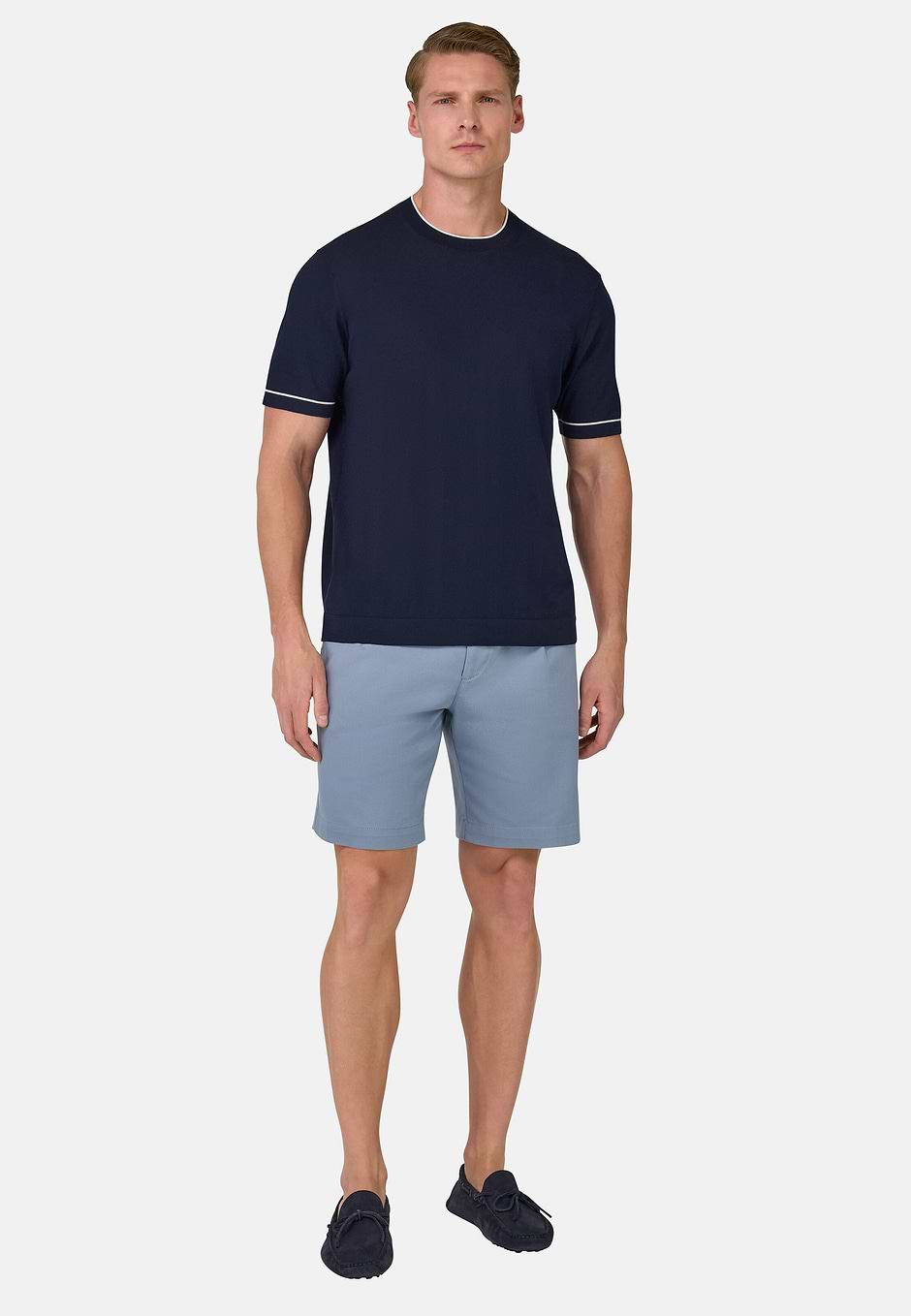 Cotton Crêpe Knit T-Shirt, Navy blue, hi-res