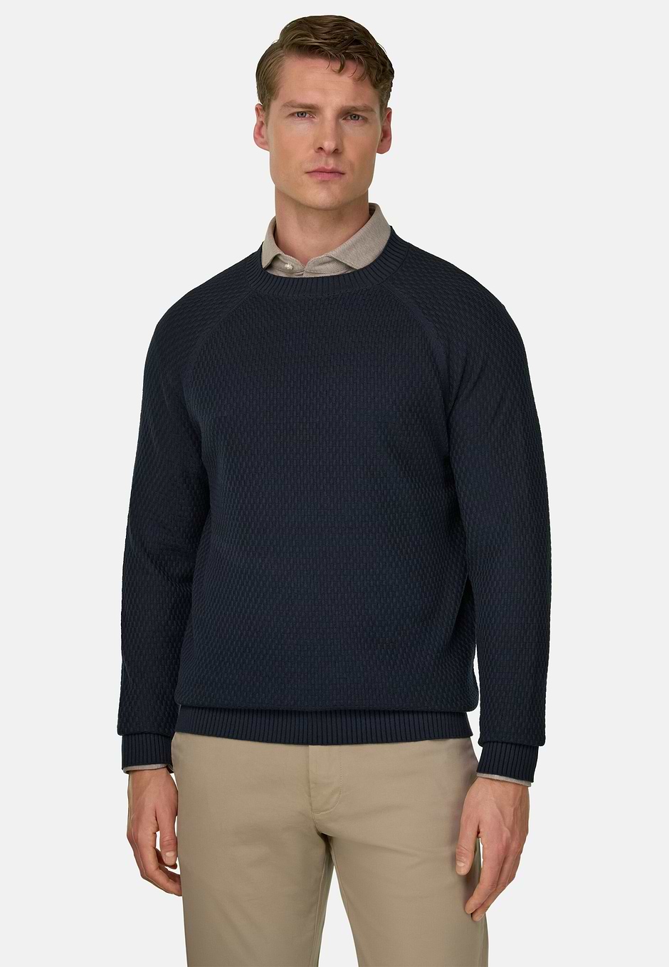 Cotton Crew Neck, Navy blue, hi-res