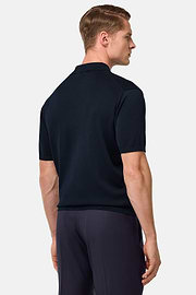 Polo En Maille De Coton Et Soie, bleu marine, hi-res