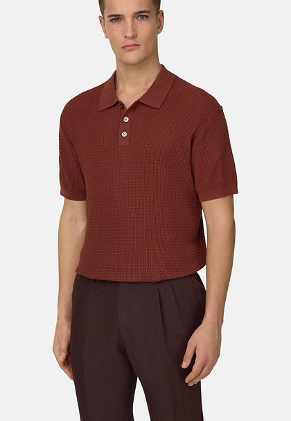 Knitted Polo Shirt in 100% Organic Cotton, Rot, hi-res