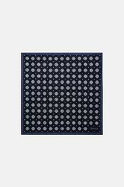 Silk Pocket square with Medalions Motif, Navy blue, hi-res