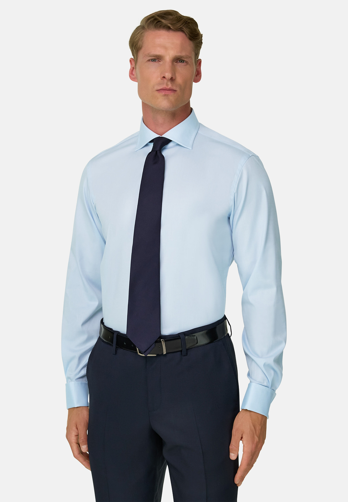 Hemd aus Pin-Point-Baumwolle Slim Fit, Hellblau, hi-res, 1