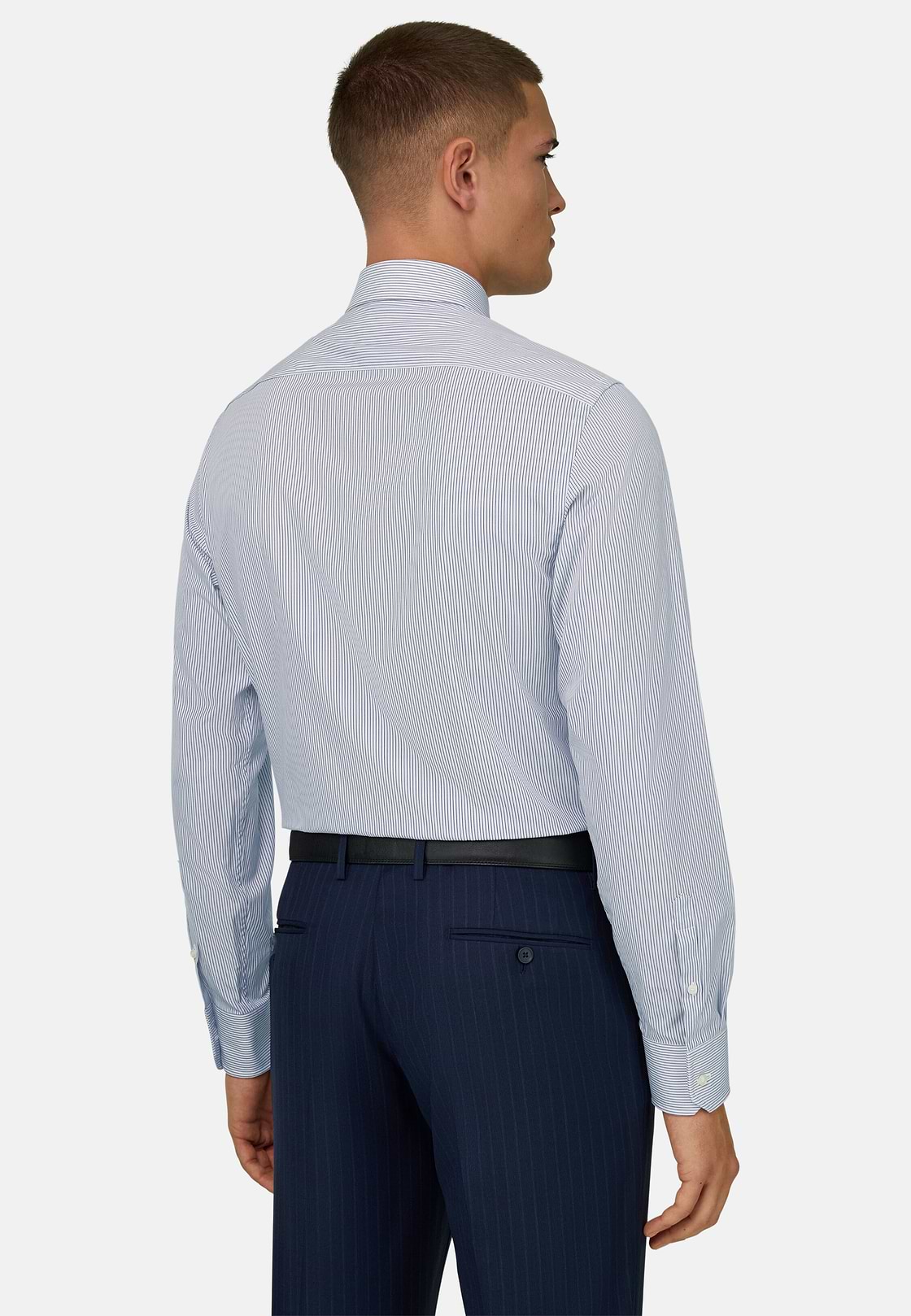 Camicia A Righe Di Cotone Slim Fit, Blu Scuro, hi-res, 3