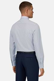 Camicia A Righe Di Cotone Slim Fit, Blu Scuro, thumb, 3