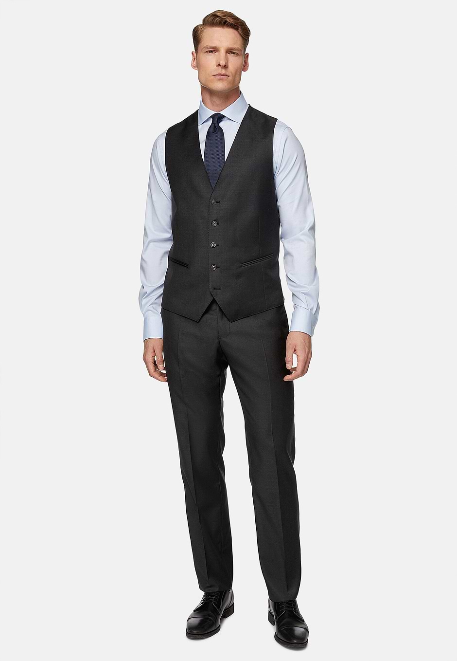 Navy Wool Twill Waistcoat, Charcoal, hi-res