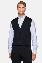 Navy Merino Wool Knitted Waistcoat, Navy blue, hi-res