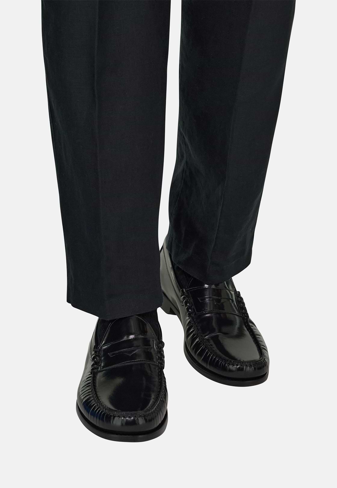 Brushed Leather Loafers, Black, hi-res, 2