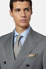 Double-Breasted Grey Pinstripe Suit In Pure Wool, Grey, hi-res