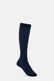 Long Socks Pinstripe Cotton Blend, Navy blue, thumb, 1