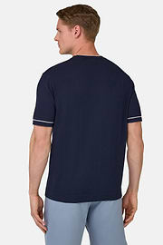 T-shirt En Maille Crêpe De Coton, bleu marine, hi-res
