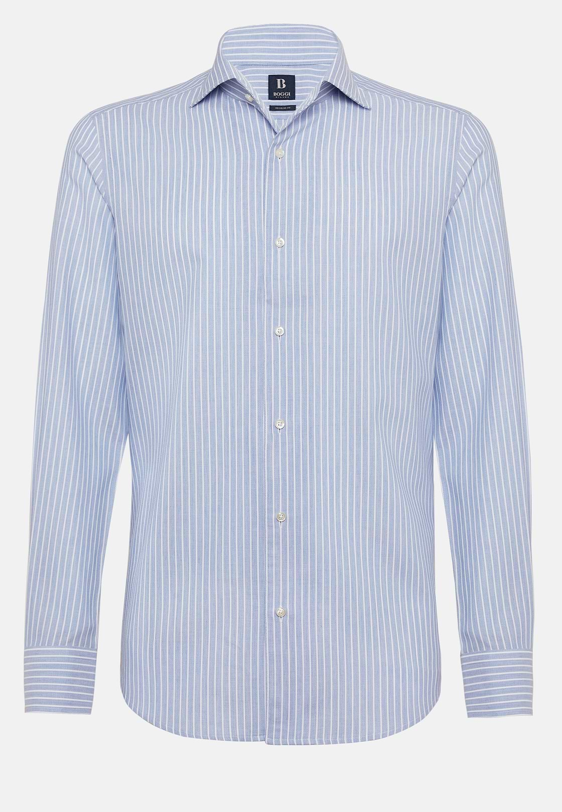 Chemise Bleue À Rayures En Coton Dobby Coupe Droite, Bleu, hi-res