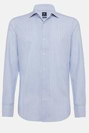 Blue Striped Regular Fit Shirt In Cotton Dobby, Medium Blue, hi-res