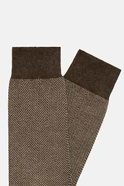 Herringbone Pattern Socks In Organic Cotton, Brown, hi-res