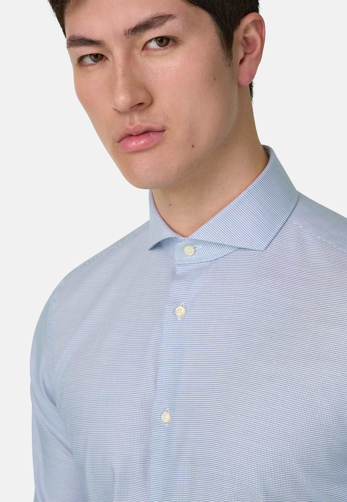 Camicia In Cotone Slim Fit, Blu, hi-res, 4
