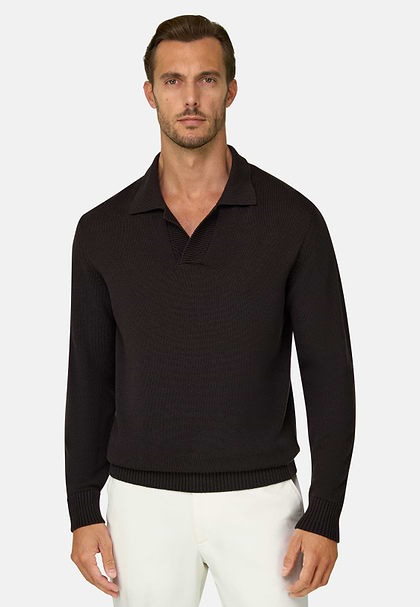 Polo z Dzianiny z Wełny Merino Extrafine, Brown, hi-res