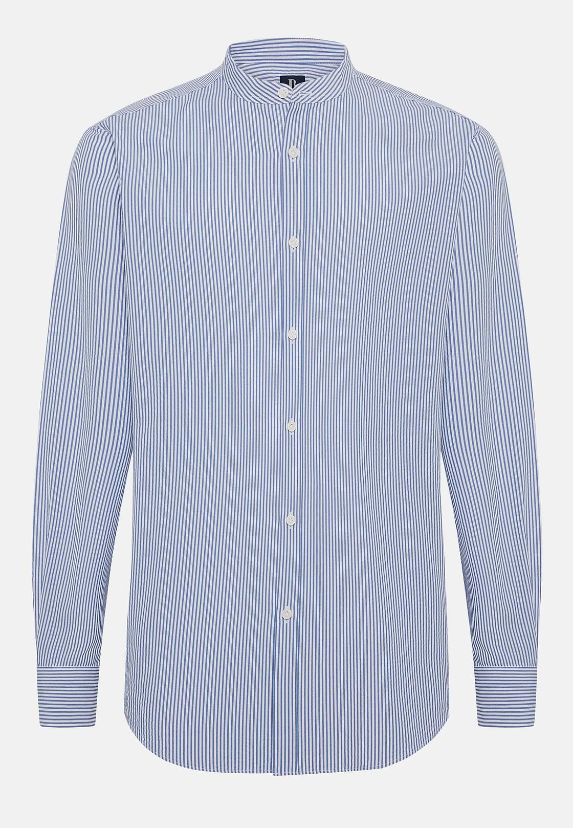 Chemise Bleu Clair À Rayures En Seersucker Coupe Droite, Bleu clair, hi-res