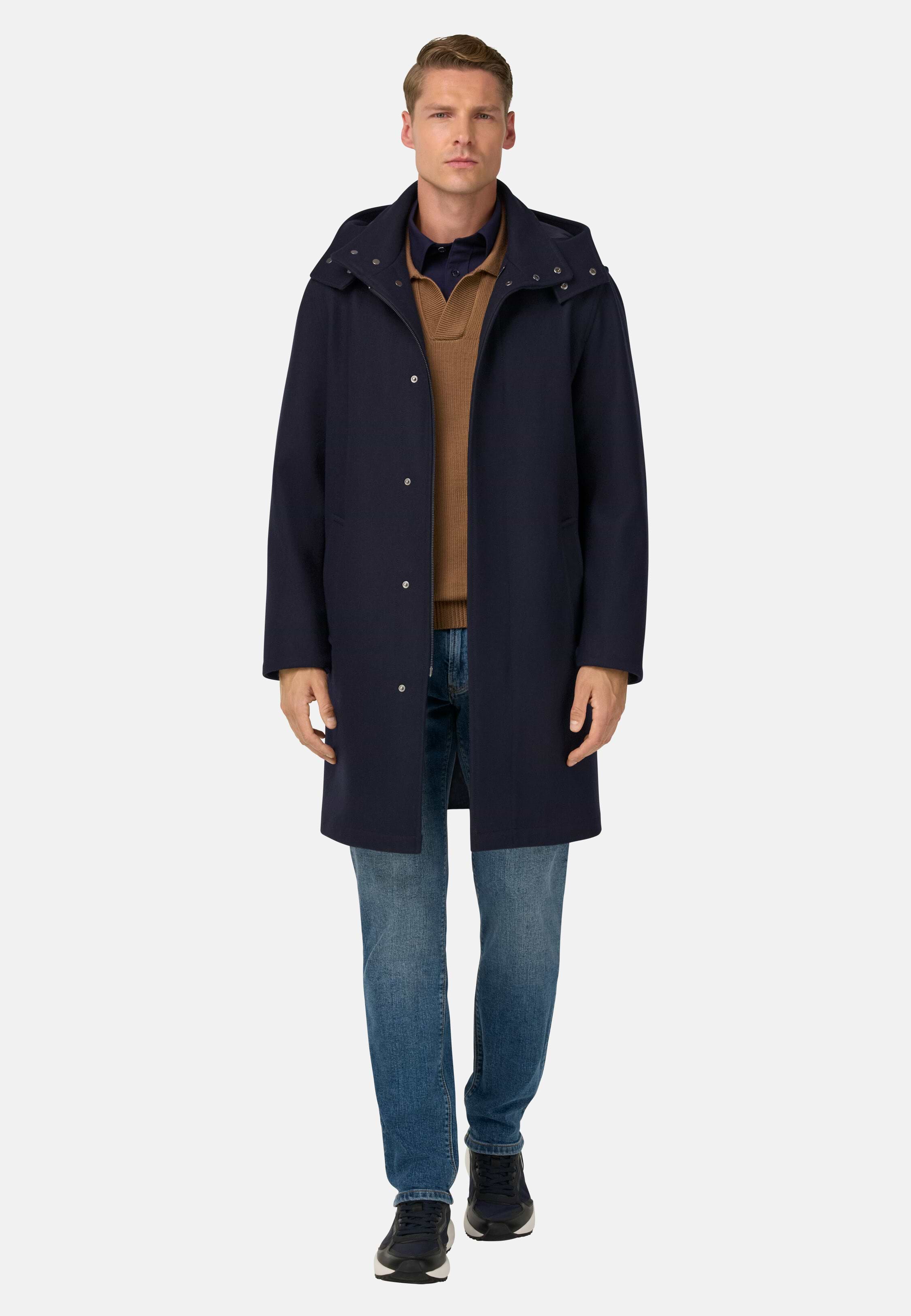 Men's Technical Wool Parka, Navy blue | Boggi Milano