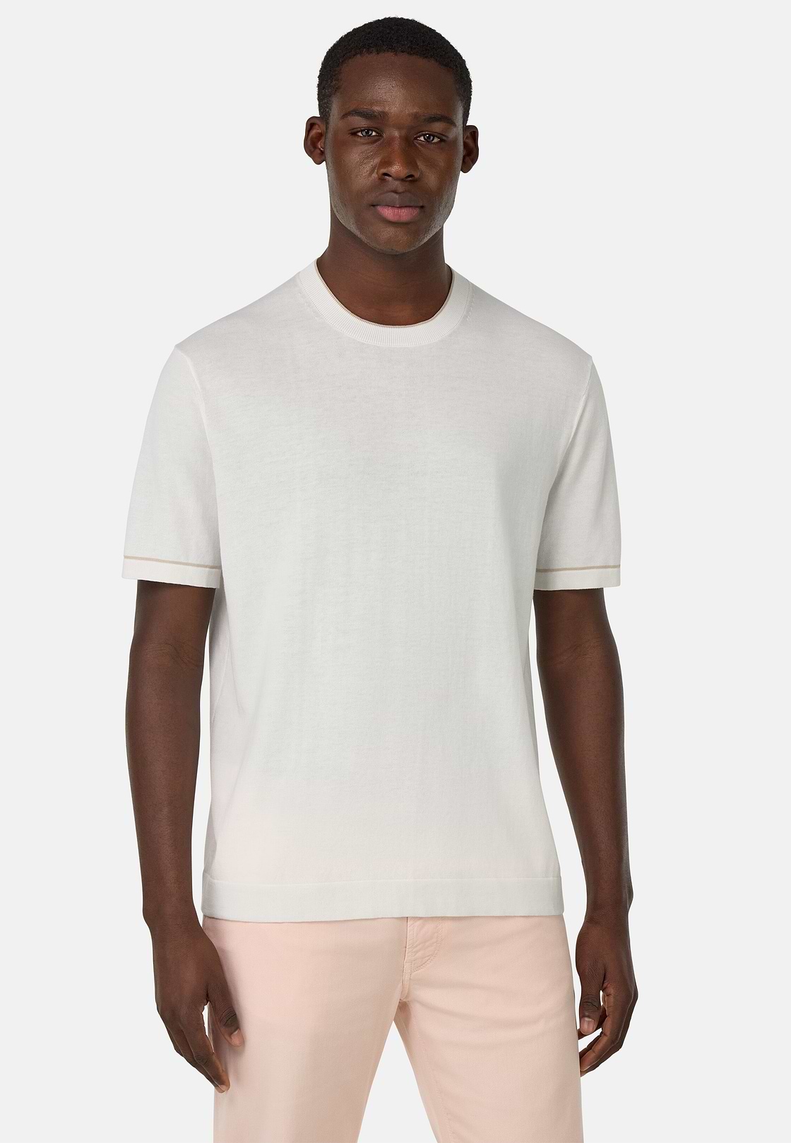 Cotton Crêpe Knit T-Shirt, White, hi-res