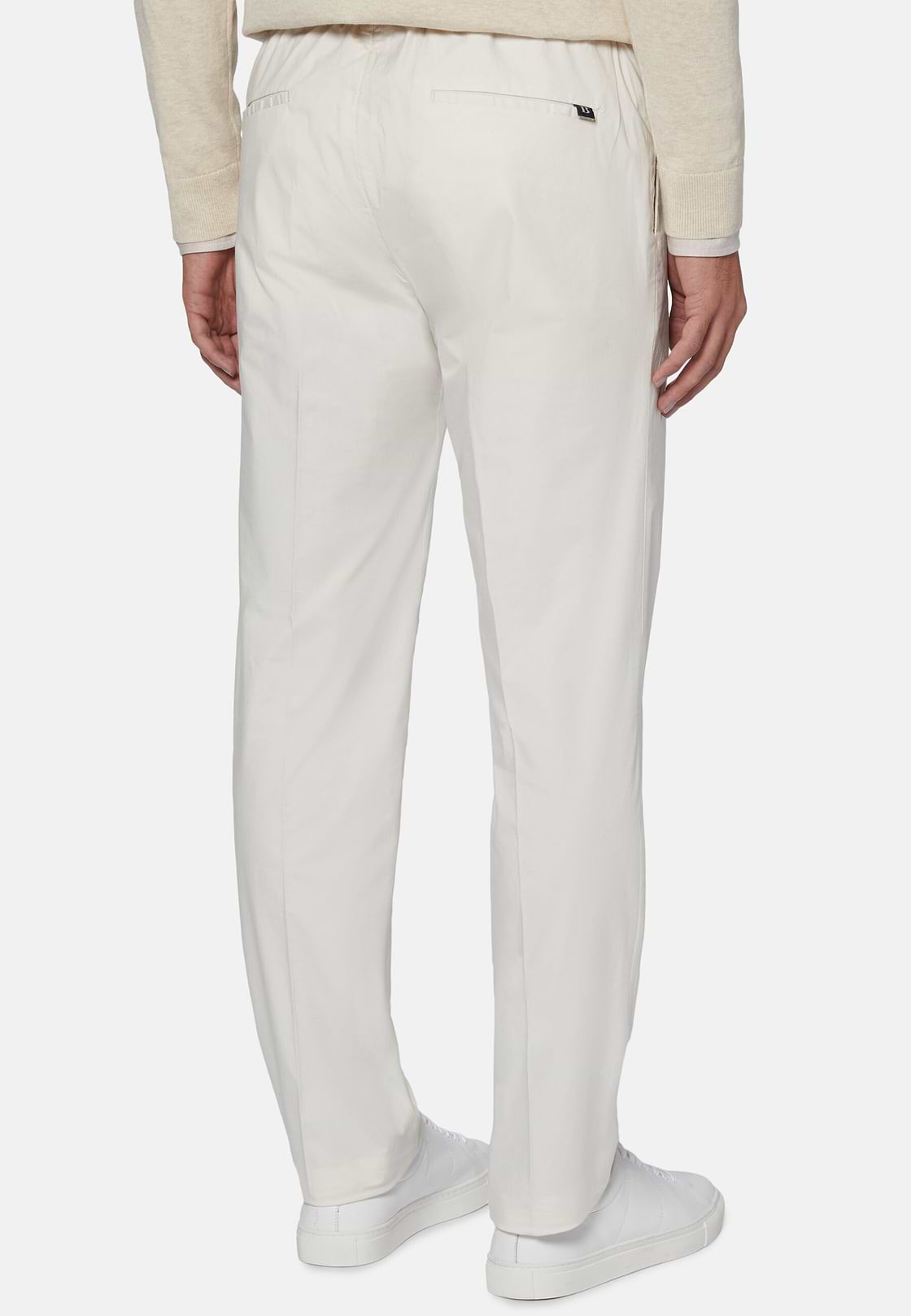 Stretch Cotton Pinces Pants, White, hi-res