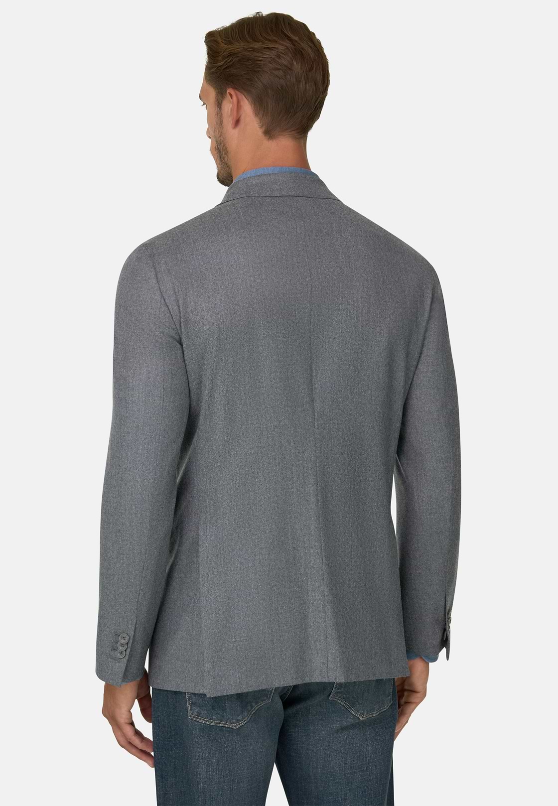 Double-Breasted Wool Flannel Blazer, Grey, hi-res, 4