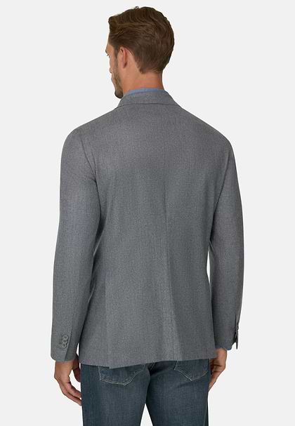 Double-Breasted Wool Flannel Blazer, Grey, hi-res