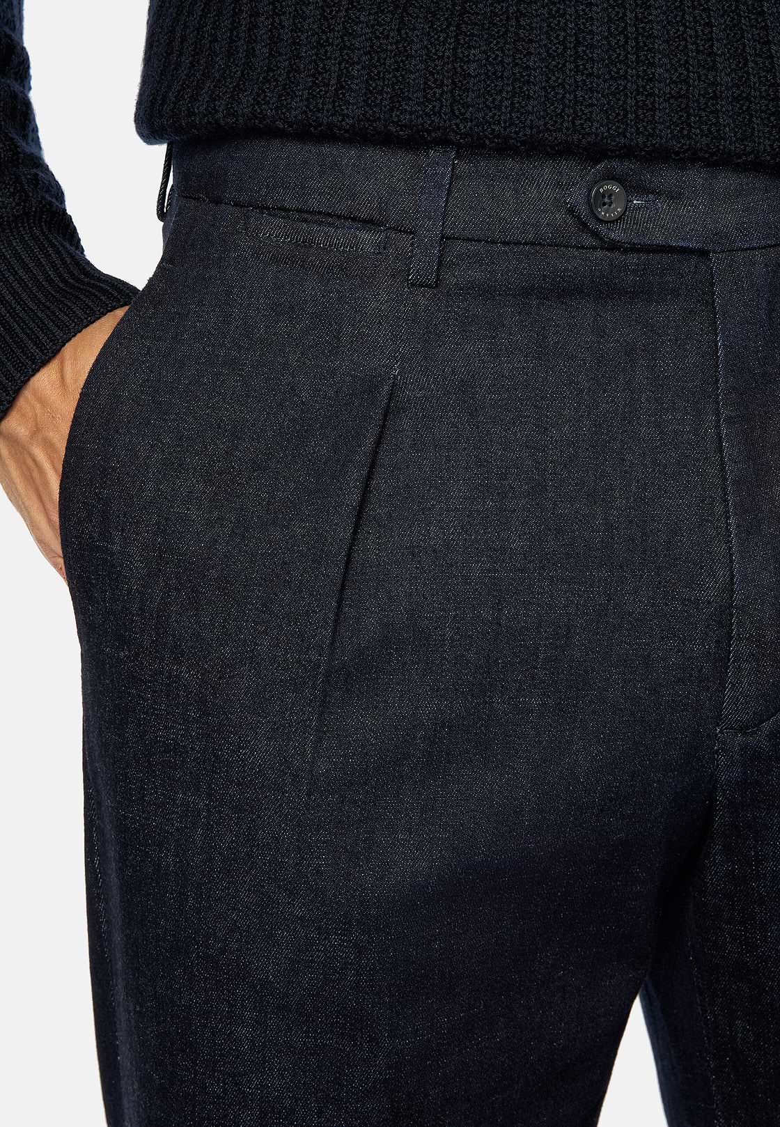 Pantalón De Denim Elástico, Azul Oscuro, hi-res