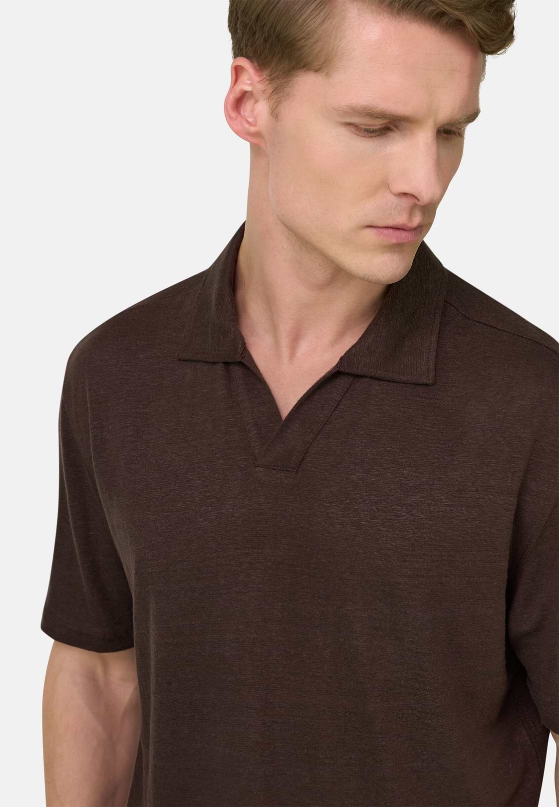 Polo En Jersey De Lin Extensible, Marron foncé, hi-res, 4