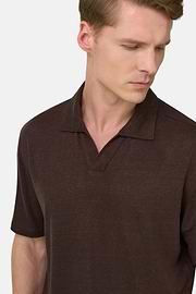 Polo En Jersey De Lin Extensible, Marron foncé, thumb, 4