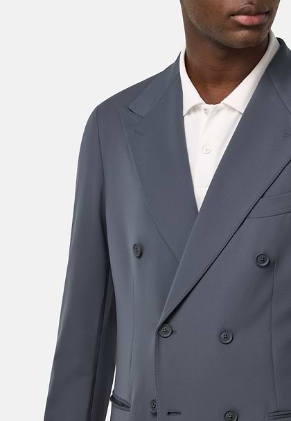 B Tech Double-Breasted Jacket in Stretch Nylon, Charcoal, hi-res