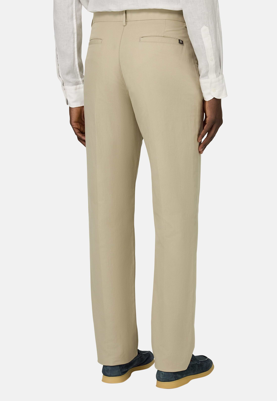 Pantaloni In Cotone Lino Elasticizzato, Sabbia, hi-res