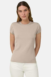 T-Shirt Aus Baumwoll-Seiden-Strick, Sand, thumb, 1