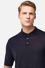 Knitted Merino Wool Polo, Navy blue, hi-res