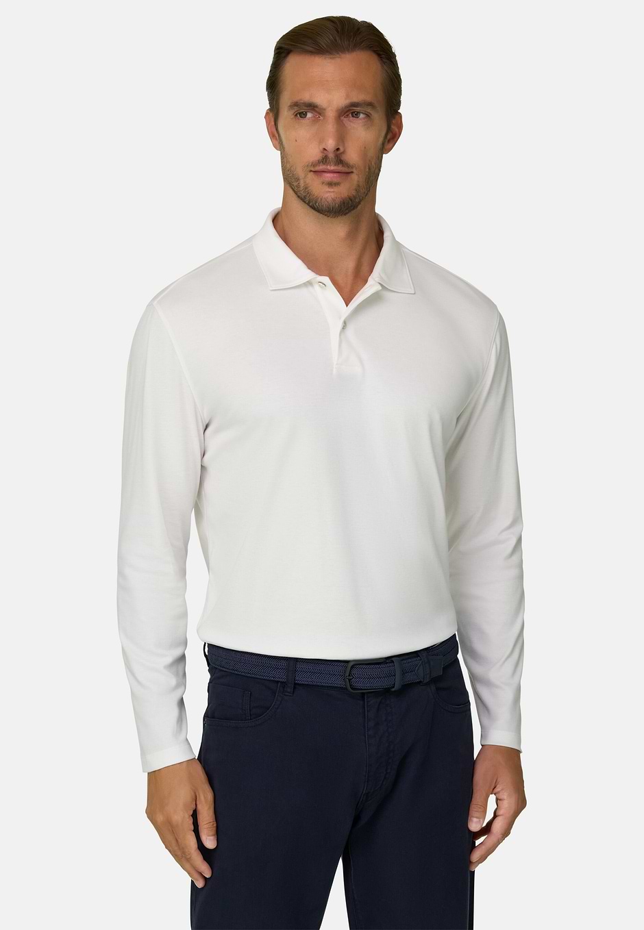 Polo in Cotton Blend Jersey S. Cafè®, White, hi-res