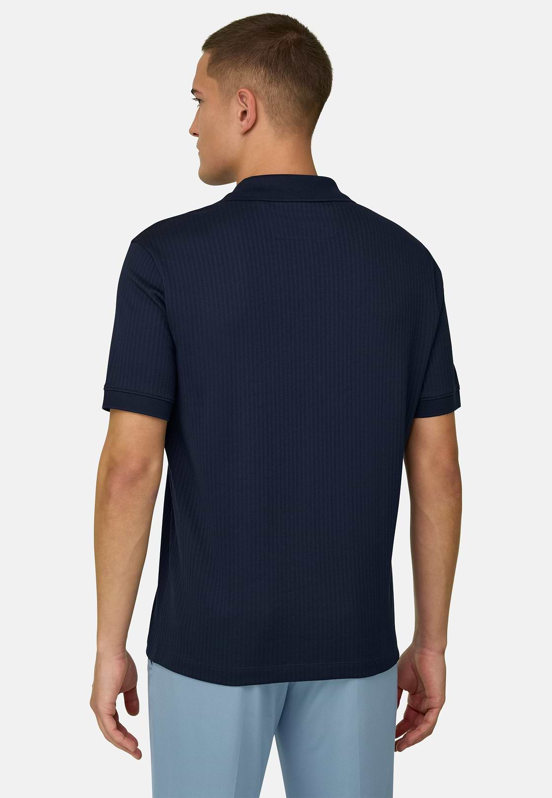 Polo In Cotone Pima Jacquard, Navy, hi-res, 3