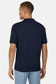 Polo In Cotone Pima Jacquard, Navy, thumb, 3