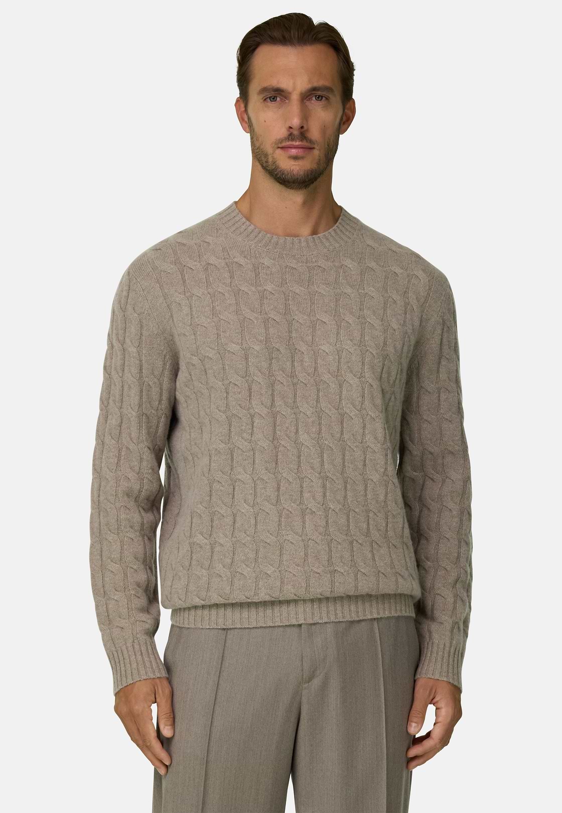 Crew Neck Jumper in Cashmere Wool, Beige, hi-res, 1