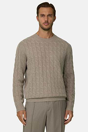Crew Neck Jumper in Cashmere Wool, Beige, thumb, 1