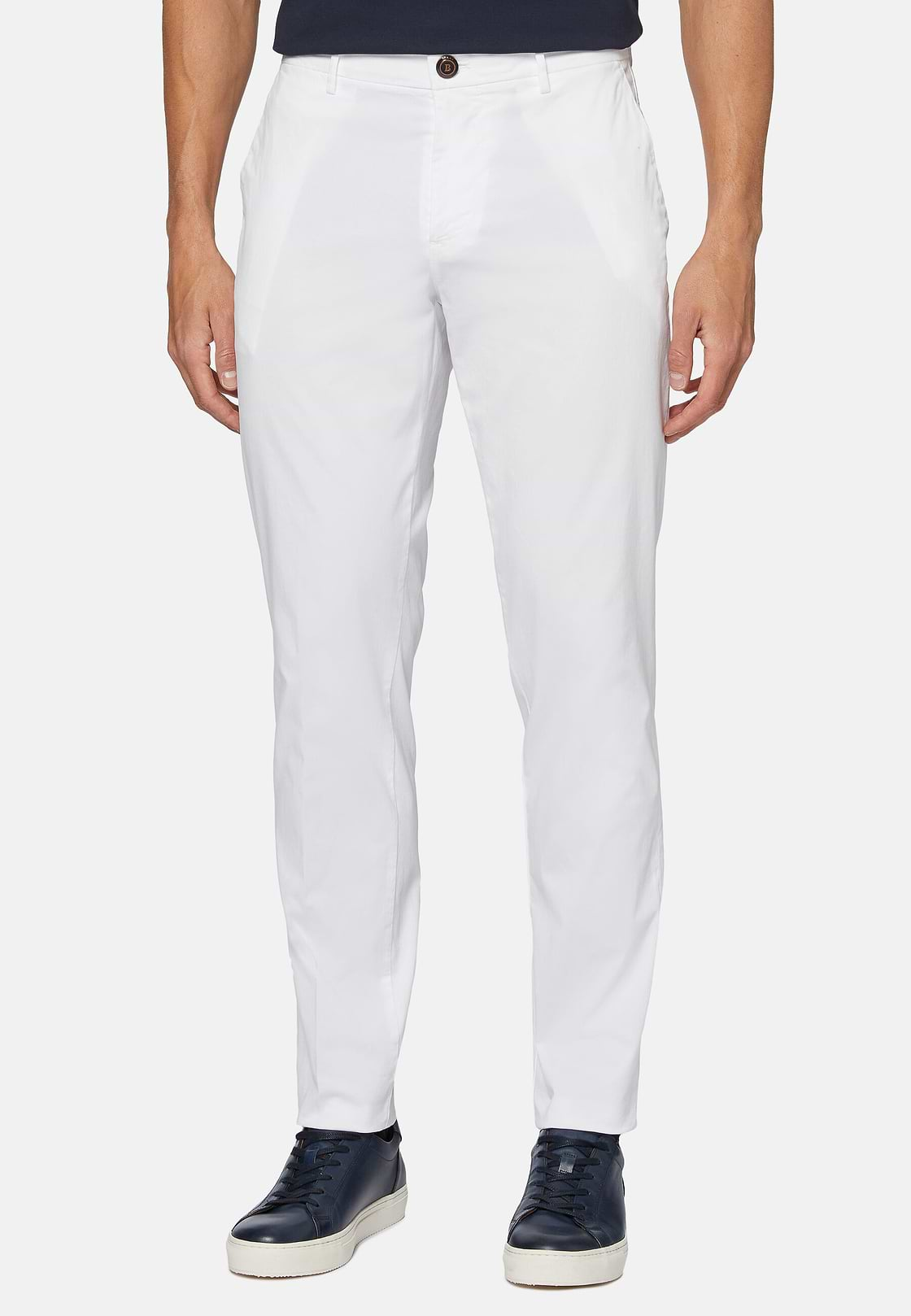 Stretch Cotton Trousers, White, hi-res