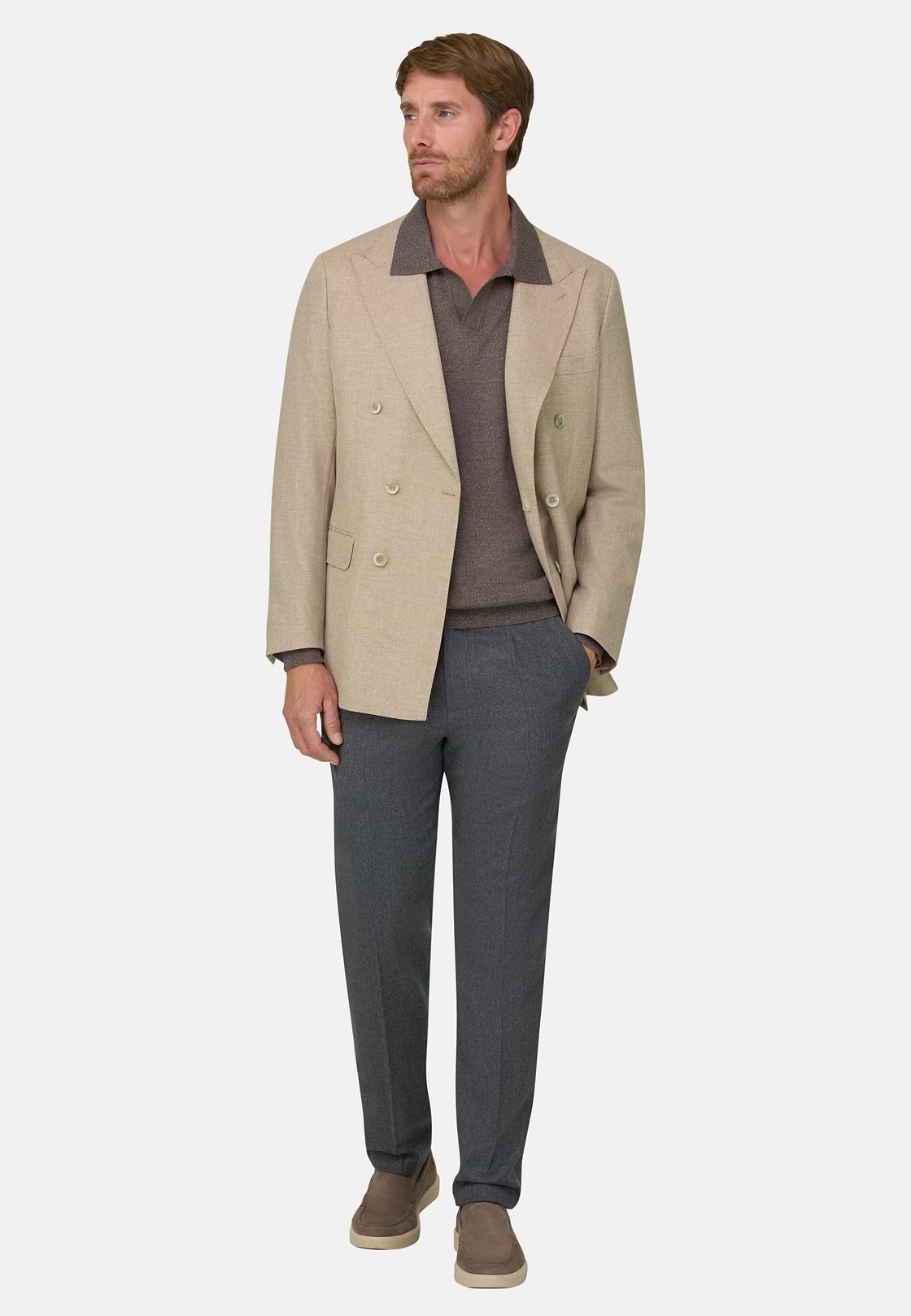 Blazer Double-Breasted in Wool Cashmere, Beige, hi-res, 2