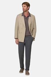 Blazer Double-Breasted in Wool Cashmere, Beige, thumb, 2