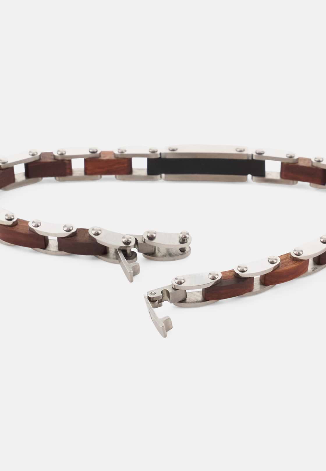 Bracciale A Maglia In Acciaio E Legno, Marrone, hi-res, 3