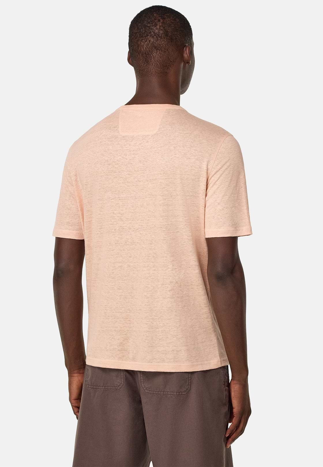 T-Shirt in Stretch Linen Jersey, Pink, hi-res