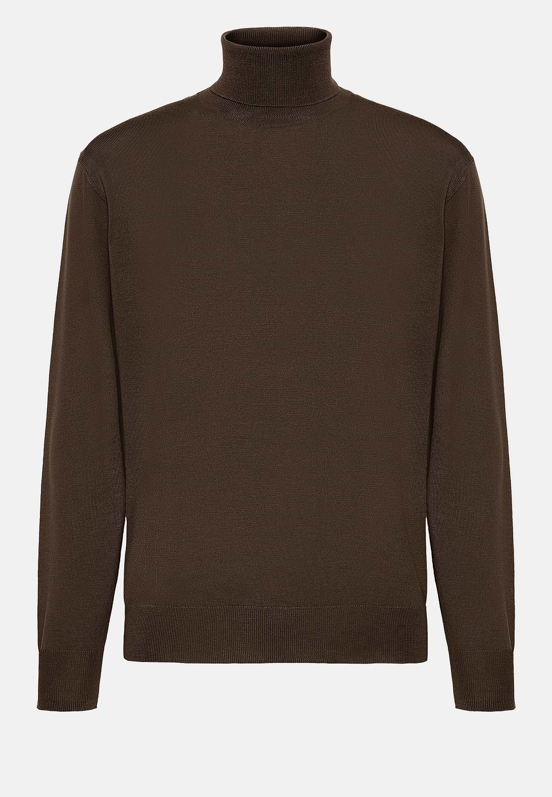 Brown Merino Wool Polo Neck Jumper, Brown, hi-res