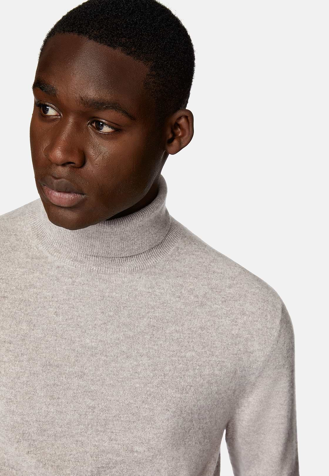 Taupe Polo Neck Jumper in Cashmere, Taupe, hi-res